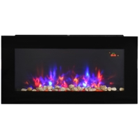 HOMCOM LED Wall Mounted Fireplace Curved Glass Electric Fire Place for Living Room, 1000W/2000W, 48H x 90.8W x 11.5Dcm, Black