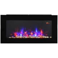 HOMCOM LED Wall Mounted Fireplace Curved Glass Electric Fire Place for Living Room, 1000W/2000W, 48H x 90.8W x 11.5Dcm, Black(m-1)