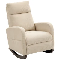 HOMCOM Cadeira de Baloiço de Veludo com Encosto Alto Pés de Madeira Bolsos Apoios de Braços Estilo Moderno  67x94x105 cm Bege(m-7)