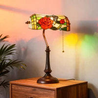 HOMCOM Tiffany-Style Rose and Butterfly Table Lamp - Multi(m-7)
