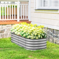 Outsunny Galvanised Raised Garden Bed, Metal Planter Box with Safety Edging, for Flowers, Herbs, Succulents, Silver(m-8)