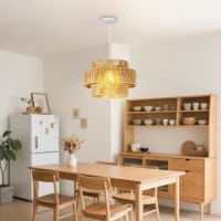 HOMCOM Hängelampe, 3-stufiger Lampenschirm, Metall, Hanfseil, Hellbraun(m-2)