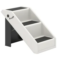 PawHut Scaletta per Cani e Gatti con 3 Scalini Antiscivolo, Design Pieghevole con Capacità 10 kg, Crema(m-1)