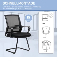 HOMCOM Ergonomischer Stuhl, Netzstoff, Schaumstoff, Metallbeine, Kufenbasis, Schwarz(m-7)