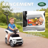 AIYAPLAY Porteur enfants Land Rover Discovery sous licence, porteur voiture à pousser avec poignée amovible, 84x40x94,5cm, blanc(m-6)