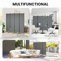 Outsunny 4 Panel Folding Room Divider, 1.7m Privacy Screen with Wide Feet, Portable Freestanding Metal Partition Separator for Office, Living Room, Bedroom, Dining Room, Dark Grey(m-4)
