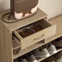 HOMCOM Meuble d'entrée vestiaire panneau porte-manteau, miroir et banc à chaussures - 6 crochets 90x10x91cm effet bois naturel(m-8)