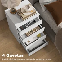 HOMCOM Cómoda com 4 Gavetas com Fecho Suave para Quarto Escritório Estilo Moderno 45x40x68 cm Branco(m-4)