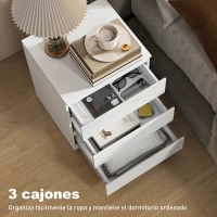 HOMCOM Cómoda 3 Cajones con Cierre Suave Cajonera para Salón Oficina Estilo Moderno 45x40x52,8 cm Blanco(m-4)