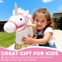 AIYAPLAY Kids Rocking Horse, Plush Walking Horse with Wheels, Ride On Unicorn Toy for Ages 3-5 Years Old, White(m-7)