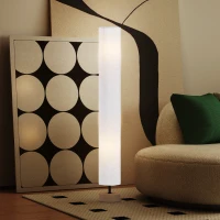 HOMCOM Floor Lamp for Living Room, 47" Modern Standing Lamp with Linen Shade, Wooden Base, Grey(m-8)