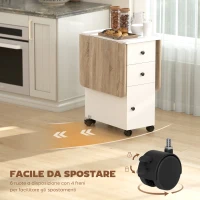 HOMCOM Tavolo Pieghevole con 2 Cassetti e Armadietto, 6 Rotelle e Freni, 120x60x76.5 cm, Bianco e Rovere(m-7)