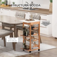 HOMCOM Carucior de Bucatarie din Lemn Maro cu Cos Metalic si Sertar(m-6)