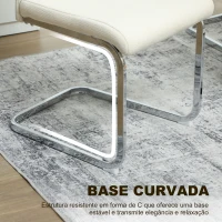 HOMCOM Conjunto de 4 Cadeiras de Sala de Jantar com Assento Acolchoado e Pés de Metal Cadeiras Cantilever Modernas 45x61x98 cm Creme(m-4)