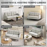 HOMCOM Divano 2 Posti in Tessuto Effetto Lino con Gambe in Acciaio e Cuscini Imbottiti, 139x68x80 cm, Bianco Crema(m-7)