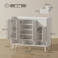 HOMCOM Szafka na Buty z 4 Drzwiami, Design Otwierania na Naciśnięcie, Regulowane Półki, Szuflada, Białe Drewniane Nogi, 120 x 35 x 100 cm, Biały(m-3)