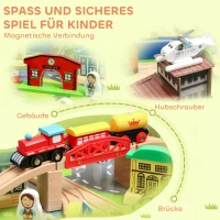 AIYAPLAY Spieltisch, 108-teiliges Eisenbahn-Set aus Holz, mit abnehmbarer Tischplatte, Eisenbahntisch, 98x60,5x40 cm, Blau(m-6)
