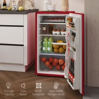 HOMCOM Nevera Pequeña con Congelador 91L Silenciosa Puerta Reversible Temperatura Regulable y Estantes Ajustables Rojo(m-4)