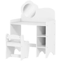 AIYAPLAY Kids Dressing Table with Mirror, Stool, Kids Vanity Table with Shelves, for Ages 3-8 Years, White(m-1)