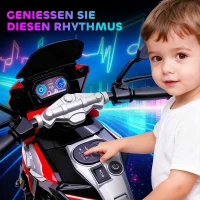 AIYAPLAY Elektro-Motorrad für Kinder von 18-36 Monaten, Aufsitz-Fahrzeug, Hilfsräder, Lichter, Musik, Kunststoff, Stahl, Rot(m-7)