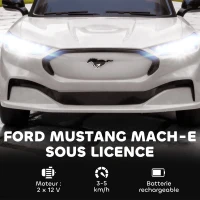 AIYAPLAY Voiture électrique enfant Ford Mustang Mach-E sous licence officielle 12 V télécommande 2,4 G 2 moteurs 92x55x44cm blanc(m-4)
