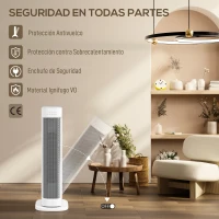 HOMCOM Calefactor Eléctrico Bajo Consumo 2000W con 3 Modos Termostato Regulable Protección contra Vuelcos y Sobrecalentamiento(m-7)