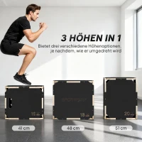 SPORTNOW Sprungbox, kantenfreie Ecken, Sperrholz, höhenverstellbar, Seitengriffe, Schwarz(m-5)