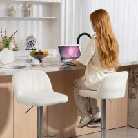 HOMCOM Conjunto de 2 Bancos de Bar com Altura Ajustável Assento Giratório e Apoio para os Pés 43x45x81-101 cm Creme(m-4)