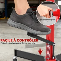 HOMCOM Vérin de fosse hydraulique, cric de levage 500 kg, avec roues pivotantes et pédale, acier, 58 x 58 x 110-191,5 cm rouge(m-6)