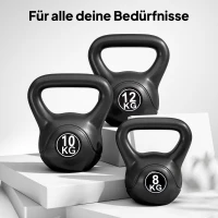 HOMCOM Kettlebell Kugelhantel 10 kg Gewicht-Hantel mit Sand befüllt für Anfänger Schwarz(m-7)