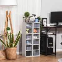 HOMCOM 204 CD Media Display Shelf Unit Set of 2 Blu-Ray Tower Rack w/ Adjustable Shelves Bookcase Storage Organiser, Grey(m-2)