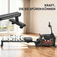 SPORTNOW Rudergerät für Training, Rudermaschine mit 6-11 L Wassertank, LCD-Monitor, Handyhalter, 135 kg Tragfähigkeit, Stahl, Schwarz(m-7)