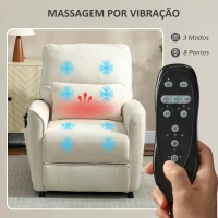 HOMCOM Poltrona Relax com Aquecimento Lombar e Massagem por Vibração Poltrona Reclinável com Função de Memória 88x93x102 cm Creme(m-6)