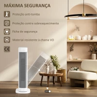 HOMCOM Aquecedor Elétrico de Baixo Consumo 2000W com 3 Modos Termostato Regulável Proteção contra Sobreaquecimento 21x19,7x61 cm Branco(m-7)