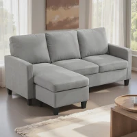 HOMCOM Ecksofa, 3-Sitzer-Sofa mit Bettkasten und Kissen, Eckcouch, L-Form Couch, Stoffbezug, Grau(m-2)