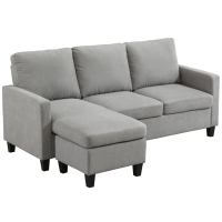 HOMCOM Ecksofa, 3-Sitzer-Sofa mit Bettkasten und Kissen, Eckcouch, L-Form Couch, Stoffbezug, Grau