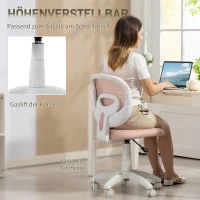 HOMCOM Bürostuhl Ergonomischer Schreibtischstuhl mit C-förmiger Rückenstütze, Höhenverstellbar Rosa(m-7)