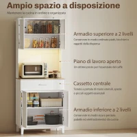 HOMCOM Credenza Moderna con Luci LED, Prese Elettriche e USB, 2 Armadietti e Cassetto, 71x40x180 cm, Bianco(m-6)