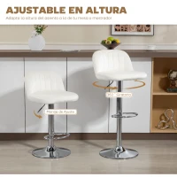 HOMCOM Juego de 2 Taburetes de Bar Taburetes Altos de Cocina con Altura Ajustable Asiento Giratorio 43x45x81-101 cm Crema(m-5)