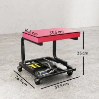 HOMCOM Tabouret de mécanicien tabouret d'atelier mobile charge 135 kg plateau outils roulettes inclus 36,5 x 33,5 x 35 cm rouge(m-3)