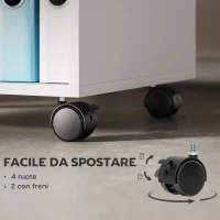 HOMCOM Mobile Porta Stampante con Ruote e 2 Ripiani Aperti in Legno, 40x35x55.5 cm, Bianco(m-5)