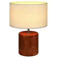 HOMCOM Candeeiro de Mesa Rústico com Base de Madeira Ecrã de Linho Interruptor Basculante E27 40W Ø20x27 cm Madeira e Bege(m-7)