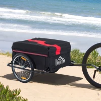 HOMCOM Remorque de transport vélo cargo barre d'attelage incluse housse amovible 4 réflecteurs charge max. 40 Kg noir rouge(m-10)