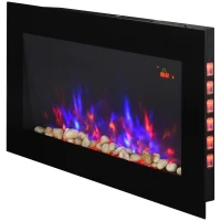 HOMCOM LED Wall Mounted Fireplace Curved Glass Electric Fire Place for Living Room, 1000W/2000W, 48H x 90.8W x 11.5Dcm, Black(m-10)