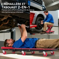 HOMCOM Planche à roulettes de montage 2 en 1 chariot de visite mécanicien pliable en Z charge 150kg 101,5 x 40 x 13,5 cm rogue(m-4)