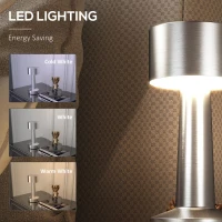 HOMCOM Cordless Table Lamp, Touch LED Desk Lamp with Rechargeable Battery, 3 Colour, for Bedroom Living Room, Silver(m-5)