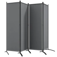 Outsunny 4 Panel Folding Room Divider, 1.7m Privacy Screen with Wide Feet, Portable Freestanding Metal Partition Separator for Office, Living Room, Bedroom, Dining Room, Dark Grey(m-11)