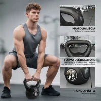 HOMCOM Kettlebell 10kg per Sport e Fitness con Base Piatta e Impugnatura, Kettlebell Pesi per Allenamento Home Gym Casa e Palestra, 25x19x28 cm, Nero(m-6)