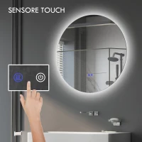 kleankin Specchio Bagno con Luci LED Regolabili, Interruttori Touch e Design Antiappannamento, Ø60 cm(m-4)