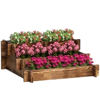 Outsunny Bac de jardin 3 niveaux avec design en escalier et toile non tissée pour cultures et fleurs 93x93x35 cm Carbonisé(m-6)